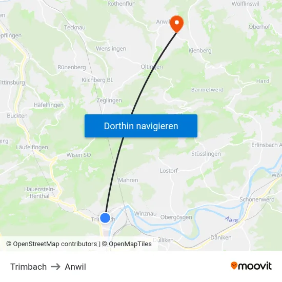 Trimbach to Anwil map