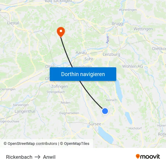 Rickenbach to Anwil map