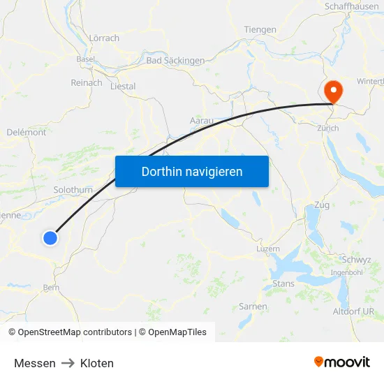 Messen to Kloten map