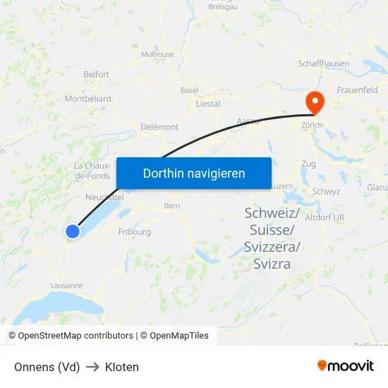 Onnens (Vd) to Kloten map