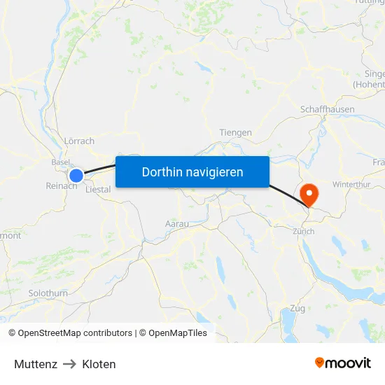 Muttenz to Kloten map