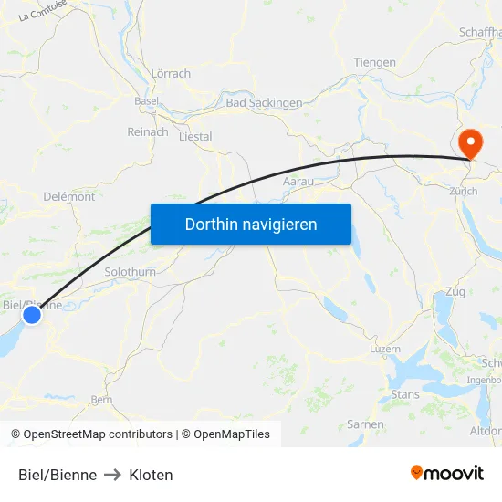 Biel/Bienne to Kloten map