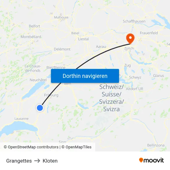 Grangettes to Kloten map