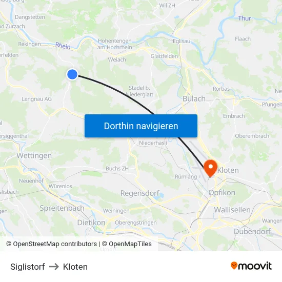 Siglistorf to Kloten map