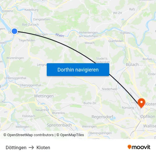 Döttingen to Kloten map