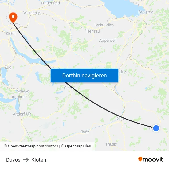 Davos to Kloten map