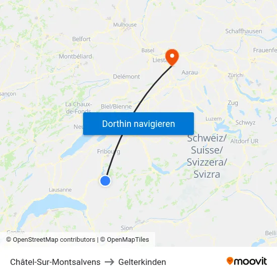 Châtel-Sur-Montsalvens to Gelterkinden map