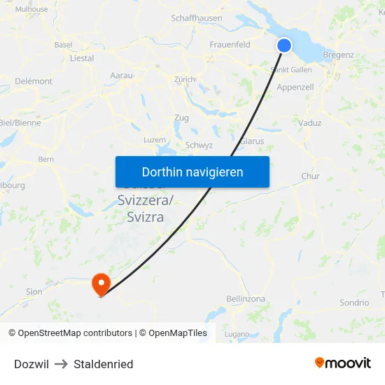 Dozwil to Staldenried map