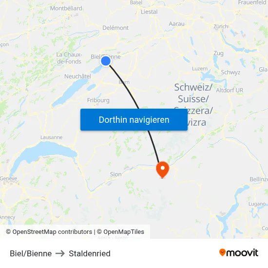 Biel/Bienne to Staldenried map