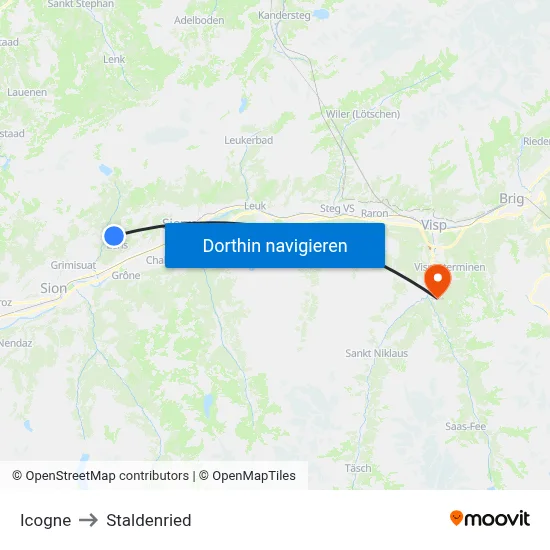 Icogne to Staldenried map