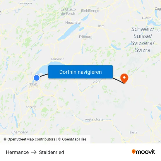 Hermance to Staldenried map