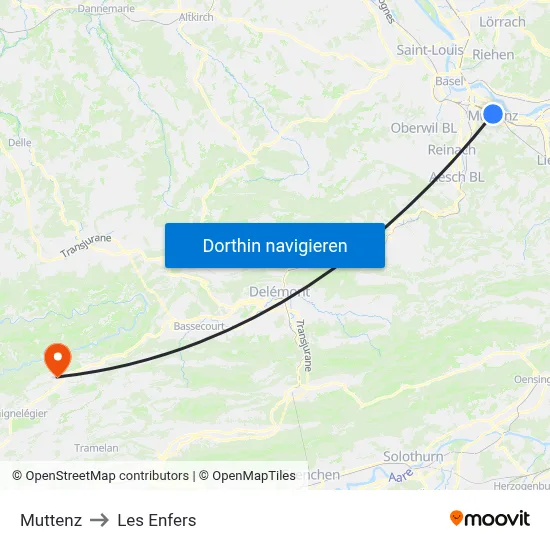 Muttenz to Les Enfers map