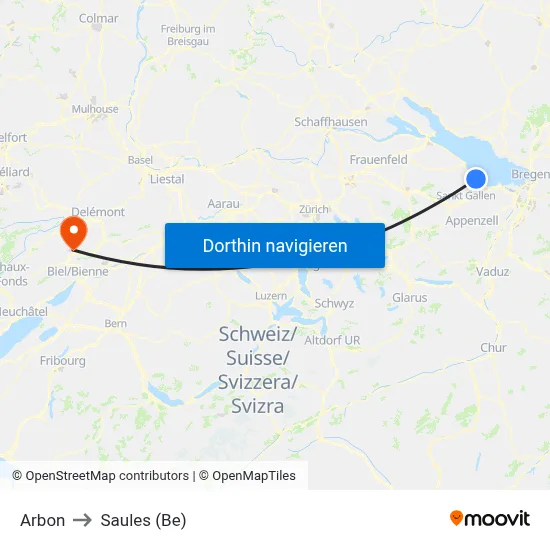 Arbon to Saules (Be) map