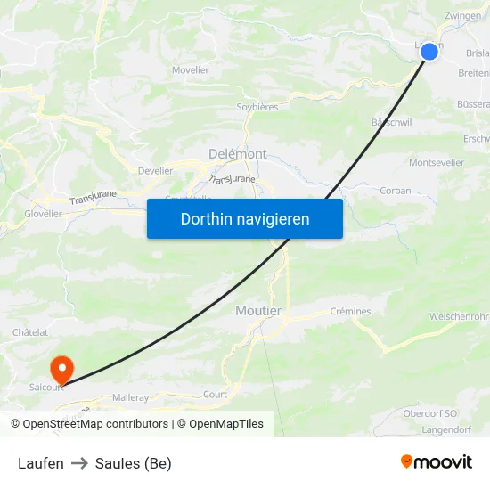 Laufen to Saules (Be) map