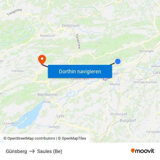 Günsberg to Saules (Be) map