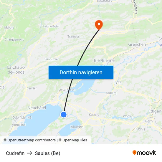 Cudrefin to Saules (Be) map