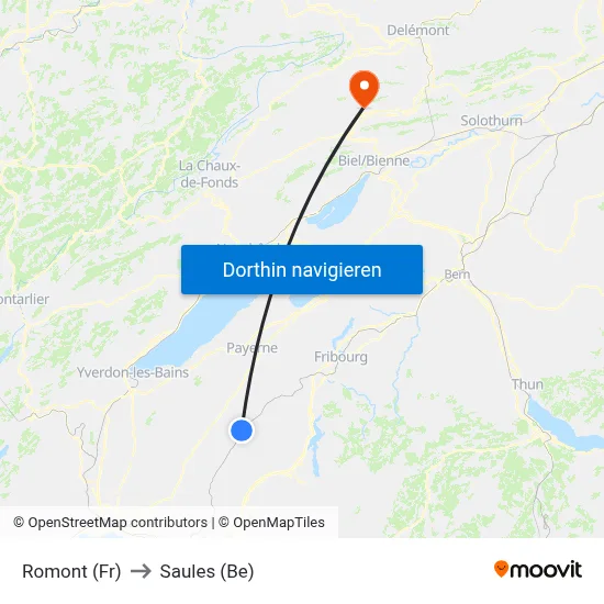 Romont (Fr) to Saules (Be) map