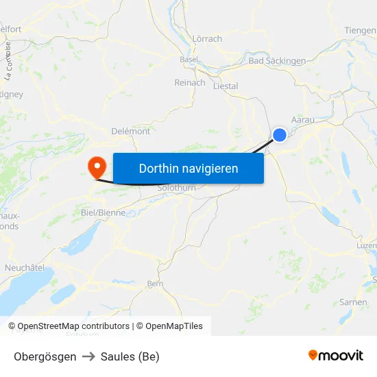 Obergösgen to Saules (Be) map