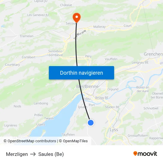 Merzligen to Saules (Be) map