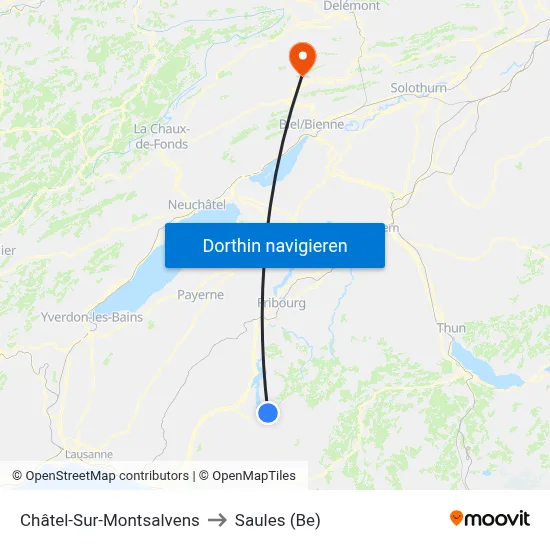 Châtel-Sur-Montsalvens to Saules (Be) map