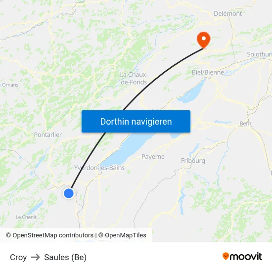 Croy to Saules (Be) map