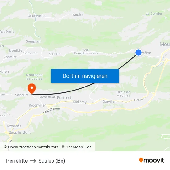 Perrefitte to Saules (Be) map