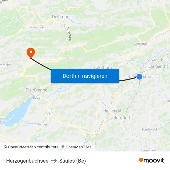 Herzogenbuchsee to Saules (Be) map