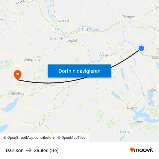 Dänikon to Saules (Be) map