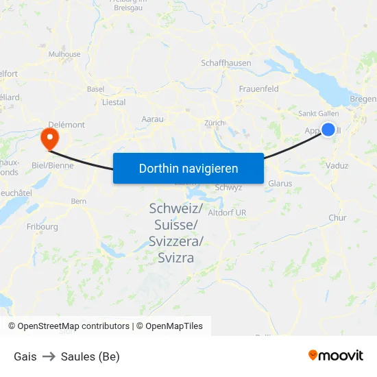 Gais to Saules (Be) map