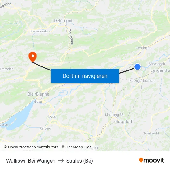 Walliswil Bei Wangen to Saules (Be) map