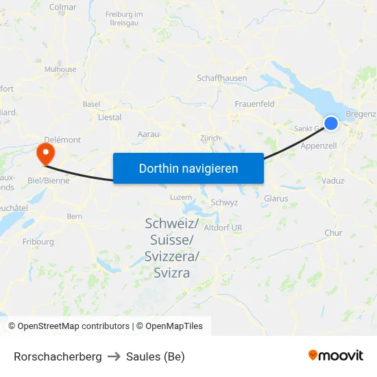 Rorschacherberg to Saules (Be) map