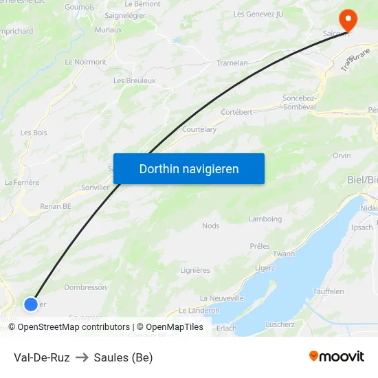 Val-De-Ruz to Saules (Be) map