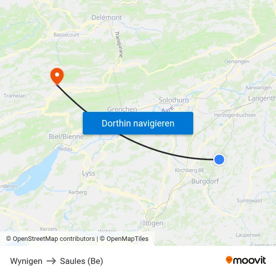 Wynigen to Saules (Be) map