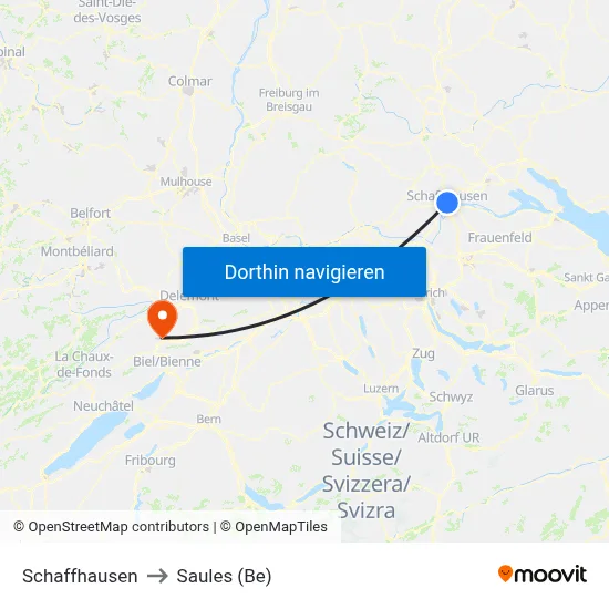 Schaffhausen to Saules (Be) map