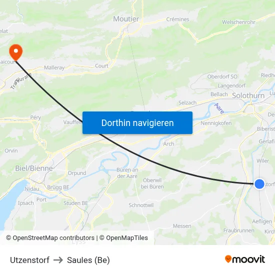Utzenstorf to Saules (Be) map