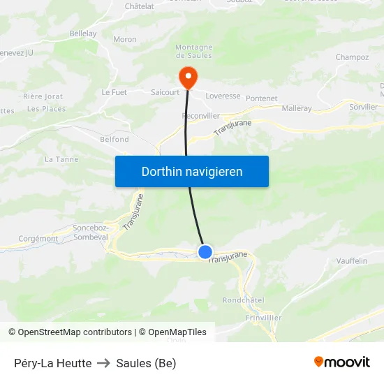 Péry-La Heutte to Saules (Be) map