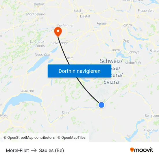 Mörel-Filet to Saules (Be) map