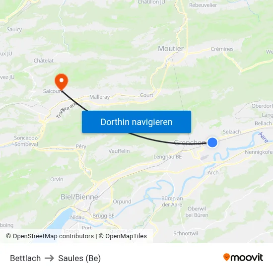 Bettlach to Saules (Be) map