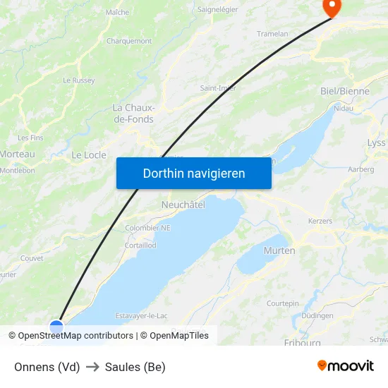 Onnens (Vd) to Saules (Be) map