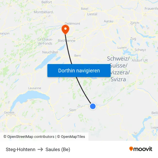 Steg-Hohtenn to Saules (Be) map