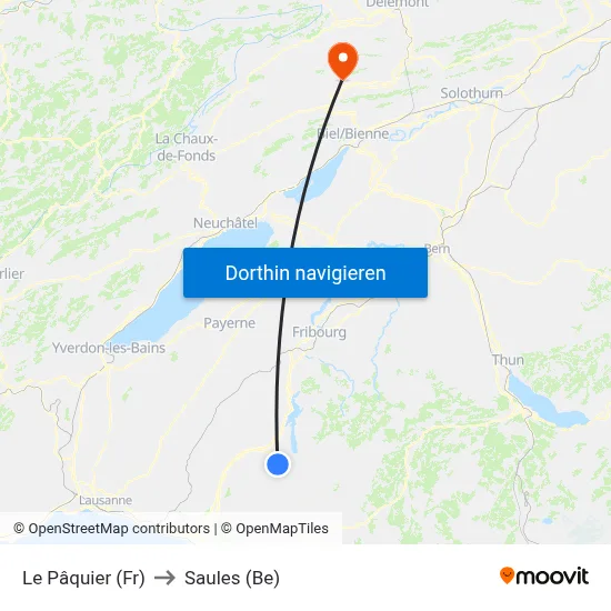 Le Pâquier (Fr) to Saules (Be) map