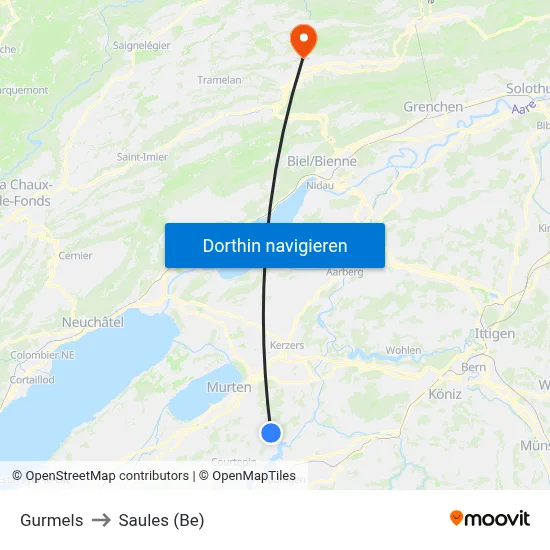 Gurmels to Saules (Be) map