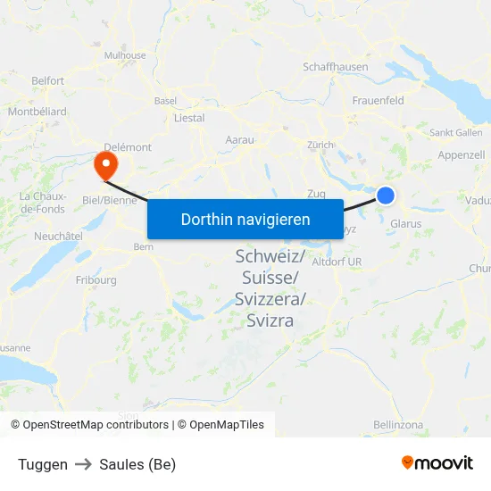Tuggen to Saules (Be) map