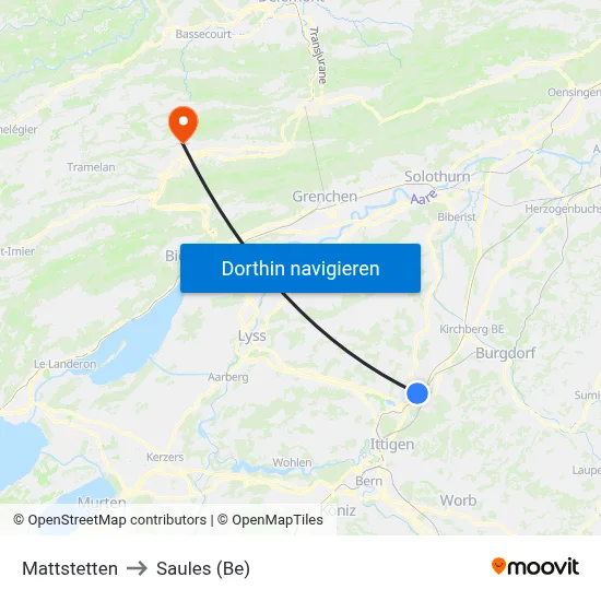 Mattstetten to Saules (Be) map