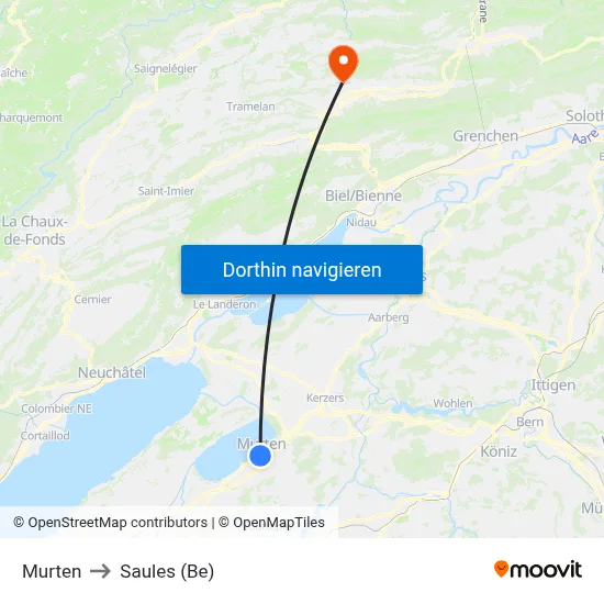 Murten to Saules (Be) map