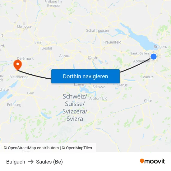 Balgach to Saules (Be) map