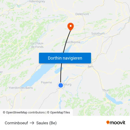Corminboeuf to Saules (Be) map
