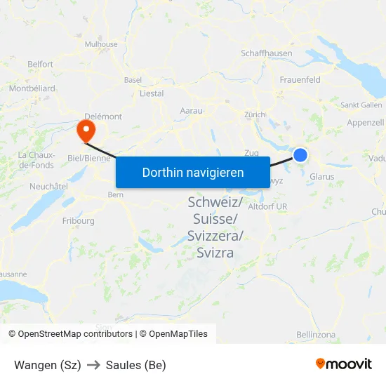 Wangen (Sz) to Saules (Be) map