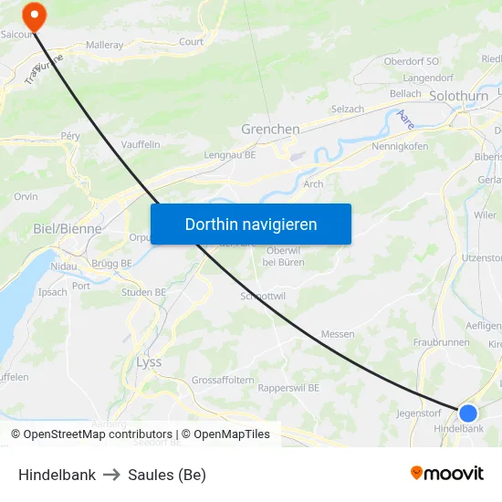 Hindelbank to Saules (Be) map