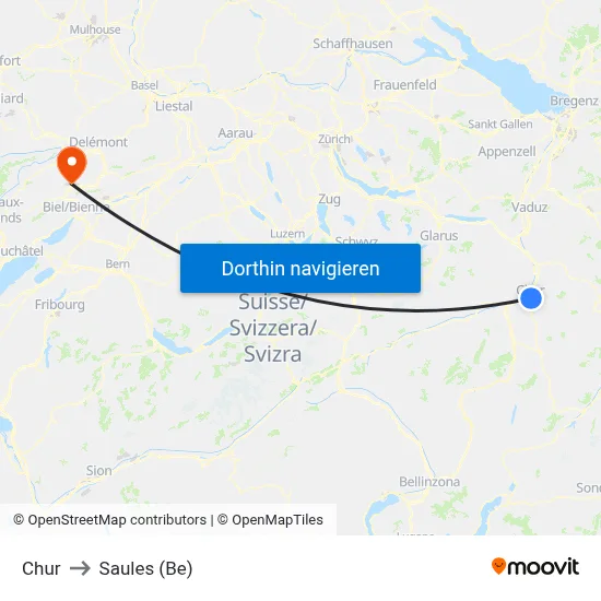 Chur to Saules (Be) map